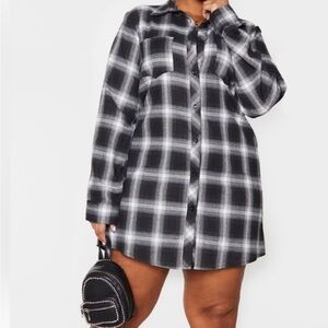 PrettyLittleThing Black and White Plaid Long Sleeve Dress